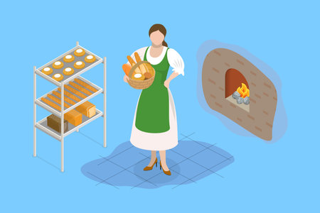 3D Isometric Flat Vector Illustration of Homemade Bakery, Bake Shopのイラスト素材