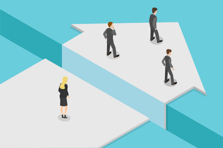 3D Isometric Flat Vector Illustration of Gender Discrimination, Genders Gap, Different Opportunities in Companyのイラスト素材