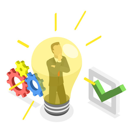 3D Isometric Flat Vector Illustration of Creativity and Innovations, Big Idea to Solve Business Problem. Item 3のイラスト素材