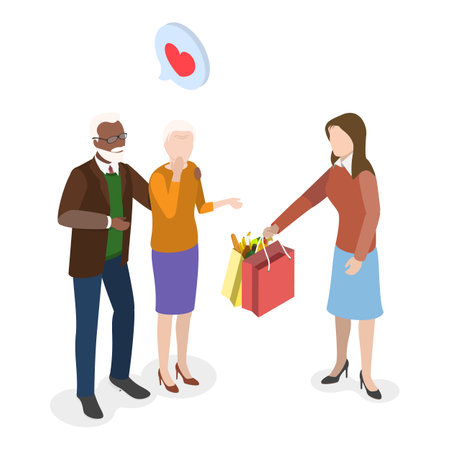 3D Isometric Flat Vector Illustration of Social Help, Nursing and Voluteering.のイラスト素材