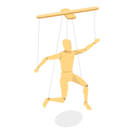 3D Isometric Flat Vector Set of Wooden Marionettes, Puppet on Ropes.のイラスト素材