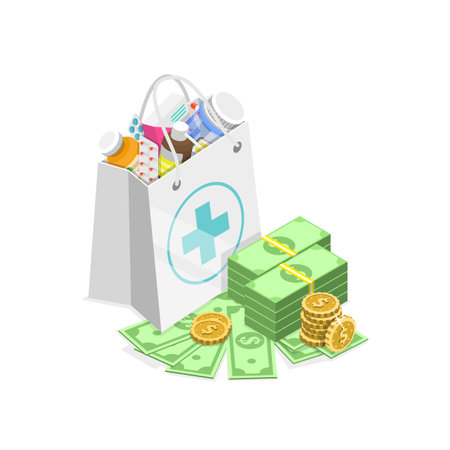 3D Isometric Flat Vector Illustration of Healthcare Bill, High Medical Expenses. Item 2のイラスト素材