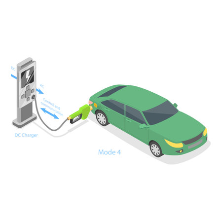 3D Isometric Flat Vector Illustration of Electric Car Charging Modes, Different Plugs.のイラスト素材