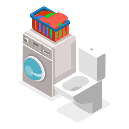 3D Isometric Flat Vector Set of Bathroom Interior Furniture, Shower Cabin, Sink with Mirror, Toilet. Item 5のイラスト素材