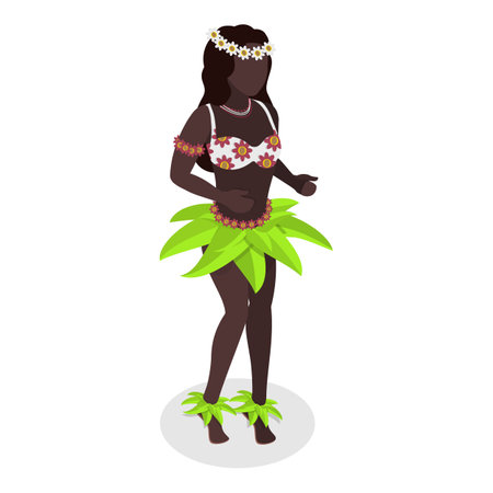 3D Isometric Flat Vector Set of Hawaiian Dancers, Characters in Polynesian Costume. Item 1のイラスト素材