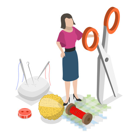 3D Isometric Flat Vector Illustration of Sewing Workshop, Fashion Designer. Item 3のイラスト素材