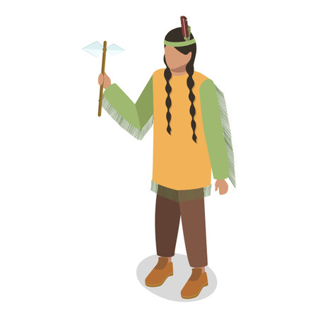 3D Isometric Flat Vector Set of Indigenous People, First Nation Characters in Traditional Clothing. Item 4のイラスト素材