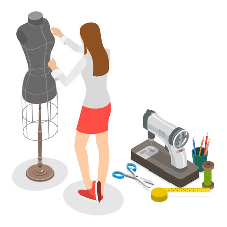 3D Isometric Flat Vector Illustration of Sewing Workshop, Fashion Designer. Item 4のイラスト素材