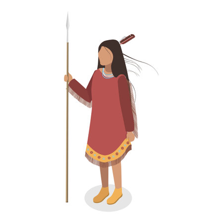 3D Isometric Flat Vector Set of Indigenous People, First Nation Characters in Traditional Clothing. Item 5のイラスト素材