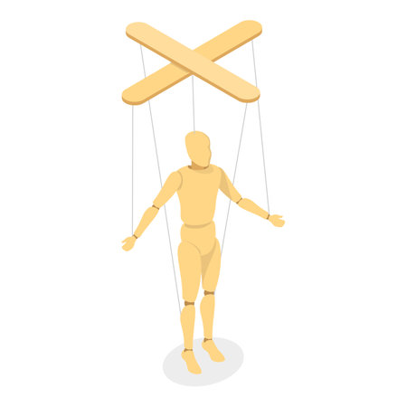 3D Isometric Flat Vector Set of Wooden Marionettes, Puppet on Ropes. Item 4のイラスト素材