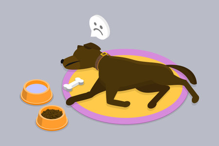 3D Isometric Flat Vector Illustration of Sluggish Doggy, Pet Illness Signalsのイラスト素材