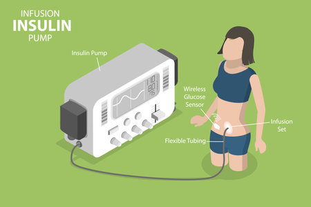 3D Isometric Flat Vector Illustration of Insulin Infusion Pump, Diabetes Equipmentのイラスト素材