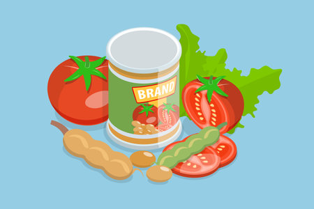 3D Isometric Flat Vector Illustration of Baked Canned Beans, Tasty and Healthy Foodのイラスト素材