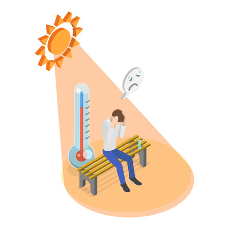 3D Isometric Flat Vector Illustration of Heatstroke, Sun Overheating and Dehydration. Item 4のイラスト素材