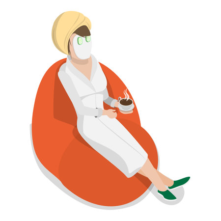 3D Isometric Flat Vector Illustration of Home Skin Care Procedures, Hygiene Beauty Daily Skincare Routine. Item 4のイラスト素材