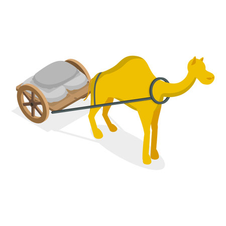 3D Isometric Flat Vector Set of Draft Animals, Medieval Transport. Item 1のイラスト素材