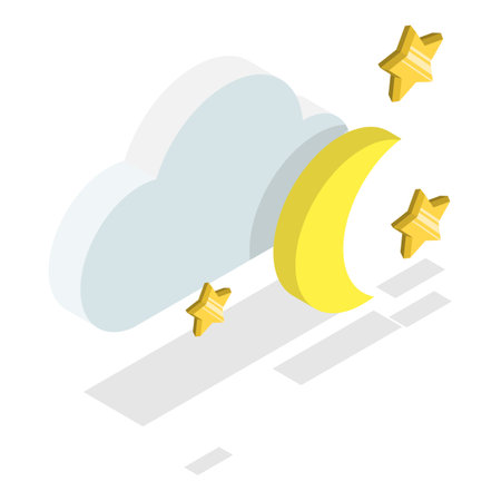 3D Isometric Flat Vector Set of Weather Forecast Icons, Thunderstorm, Rain, Sunny Day, Night and Winter Snow. Item 6のイラスト素材