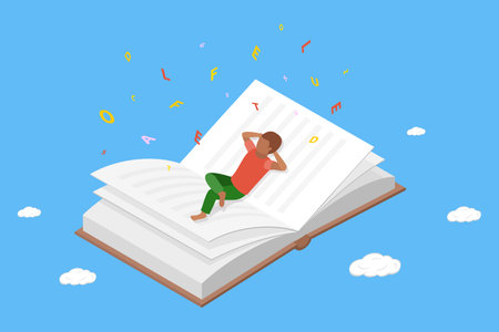 3D Isometric Flat Vector Illustration of Booklover, Learning Wisdom and Exploring New Horizonsのイラスト素材