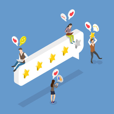 3D Isometric Flat Vector Illustration of Five Stars Rating, Customer Review Evaluationのイラスト素材