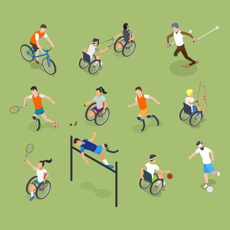 3D Isometric Flat Vector Set of Paralympians, Sportsmen with Disabilitiesのイラスト素材
