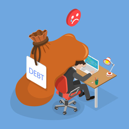 3D Isometric Flat Vector Illustration of Finance Debt, Pressured Office Worker, Unpaid Loanのイラスト素材