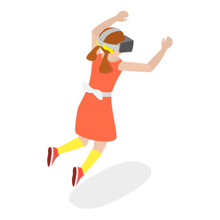 3D Isometric Flat Vector Illustration of Kids In Virtual Reality , Happy Teenagers Gamers with VR Glasses. Item 3のイラスト素材
