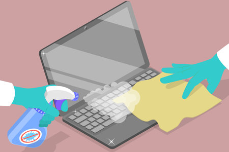3D Isometric Flat Vector Illustration of Disinfection Of A Computer, Home Hygieneのイラスト素材