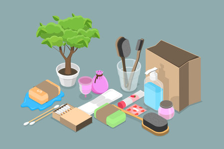 3D Isometric Flat Vector Illustration of Sustainable Zero Waste Lifestyle, Go Greenのイラスト素材
