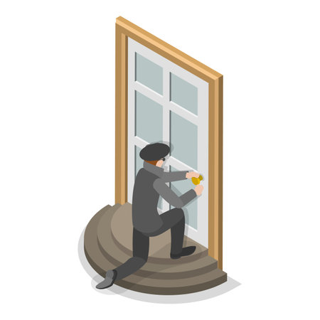3D Isometric Flat Vector Set of Criminal Set, Thiefs and Burglars.のイラスト素材