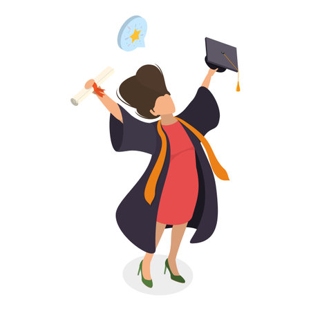 3D Isometric Flat Vector Illustration of Graduate People, University Students Graduation. Item 1のイラスト素材