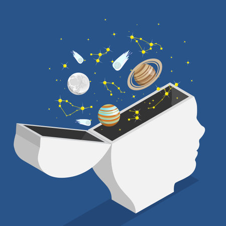 3D Isometric Flat Vector Illustration of Inner World, Open Mindのイラスト素材