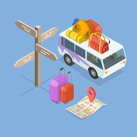 3D Isometric Flat Vector Illustration of Turism and Traveling, Summer Vacationのイラスト素材