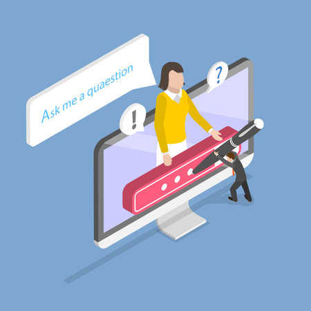 3D Isometric Flat Vector Illustration of Ask Me A Question, FAQのイラスト素材