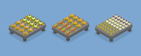 3D Isometric Flat Vector Illustration of Served Appetizers, Catering Serviceのイラスト素材