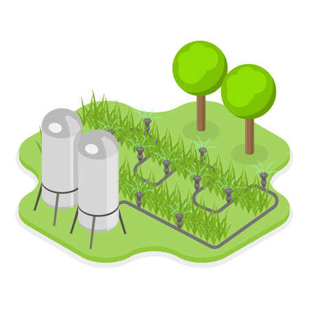 3D Isometric Flat Vector Illustration of Irrigation System, Farming Agriculture.のイラスト素材