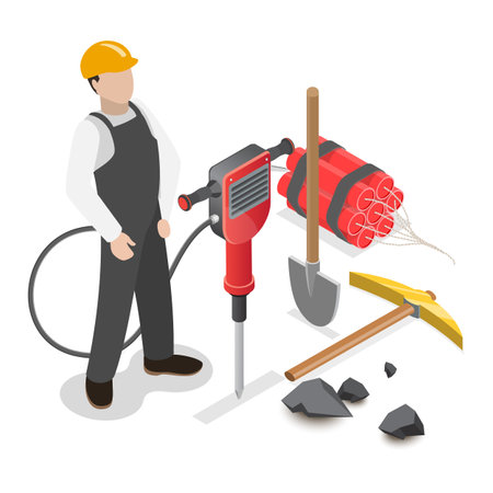 3D Isometric Flat Vector Illustration of Mining, Extraction Machinery and Transport.のイラスト素材