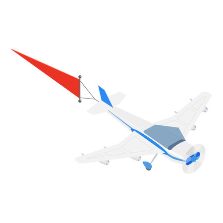 3D Isometric Flat Vector Set of Aircrafts In Sky With Banners, Flying Advertising.のイラスト素材