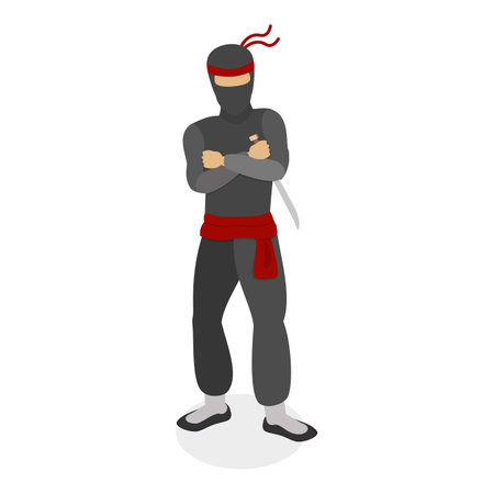 3D Isometric Flat Vector Set of Ninja Warriors, Fighting Poses.のイラスト素材