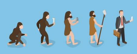 3D Isometric Flat Vector Illustration of Darwin Theory, Human Evolutionのイラスト素材