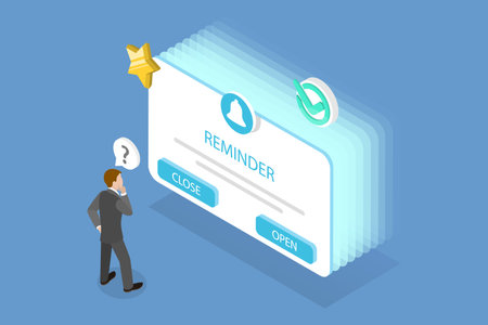3D Isometric Flat Vector Illustration of Reminder, Alert Notification, Business Planningのイラスト素材