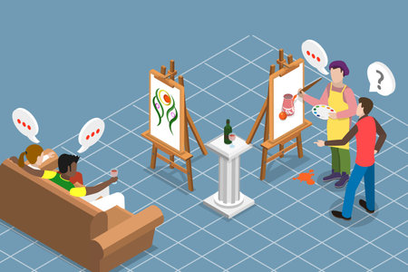 3D Isometric Flat Vector Illustration of Creative Art Entertainment , Paint and Sipのイラスト素材
