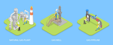 3D Isometric Flat Vector Illustration of Natural Gas Extraction, Getting Fossil Energyのイラスト素材