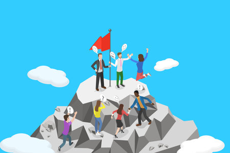 3D Isometric Flat Vector Illustration of Motivation To Success, Overcoming Difficultiesのイラスト素材