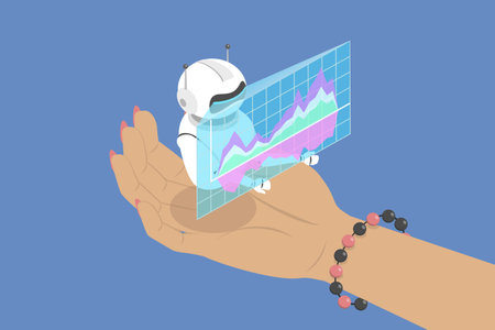 3D Isometric Flat Vector Illustration of AI Working For Big Data, RPA as Robotic Process Automationのイラスト素材