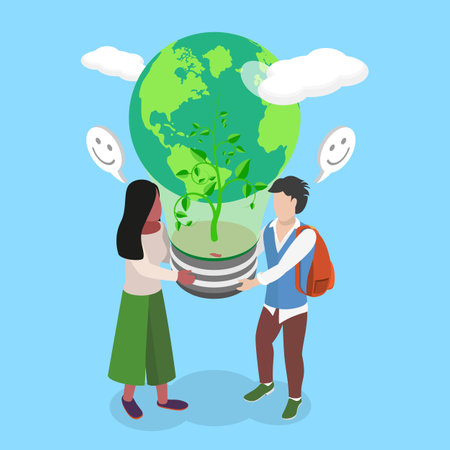 3D Isometric Flat Vector Illustration of Clean Energy Solution, Investment to Alternative Energyのイラスト素材