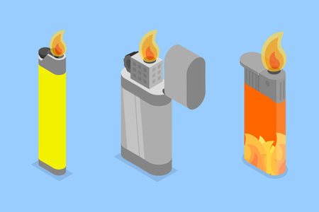 3D Isometric Flat Vector Set of Lighters, Cigarette Lighting Accessoriesのイラスト素材