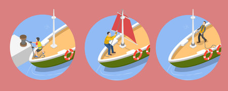 3D Isometric Flat Vector Illustration of Sailing Yacht, Marine Travelのイラスト素材