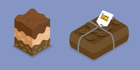 3D Isometric Flat Vector Illustration of Cocoa Natural Ingredients , Organic Cosmeticのイラスト素材