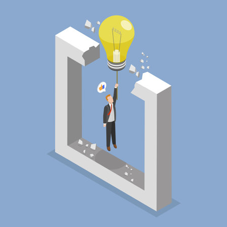 3D Isometric Flat Vector Illustration of Overcome Limits, Leadership Conceptのイラスト素材