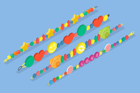 3D Isometric Flat Vector Illustration of Various Bracelets , Kidcore Jewelryのイラスト素材